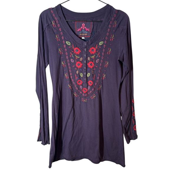Johnny Was Los Angeles Purple Embroidered Tunic Top Small‎ Boho Cotton - Picture 1 of 7
